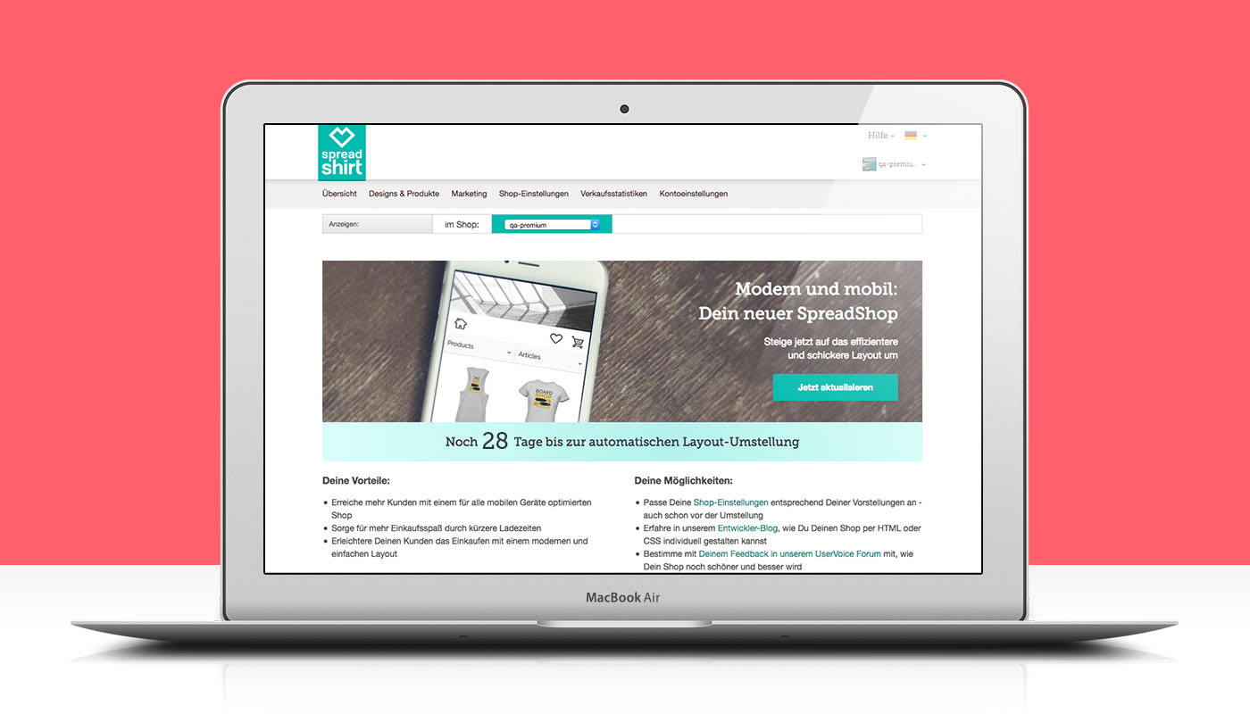 Umzug aller Designer-Shops zum Spreadshop